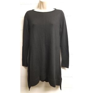 Eileen Fisher Sweater Dress OS Black Merino Wool Asymetric FLAW Lagenlook